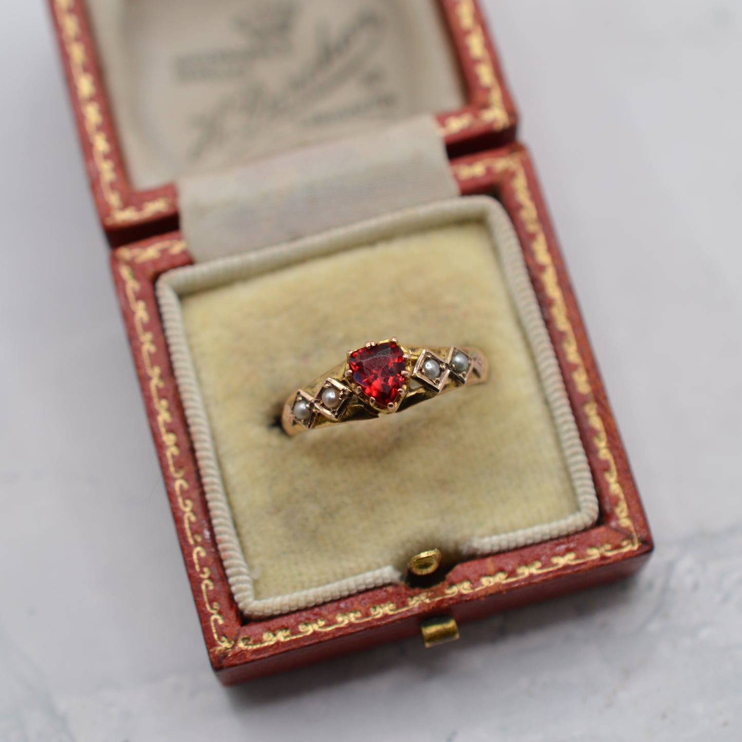 Antique 1906 Edwardian 9ct Gold Pearl & Paste Sweetheart Ring