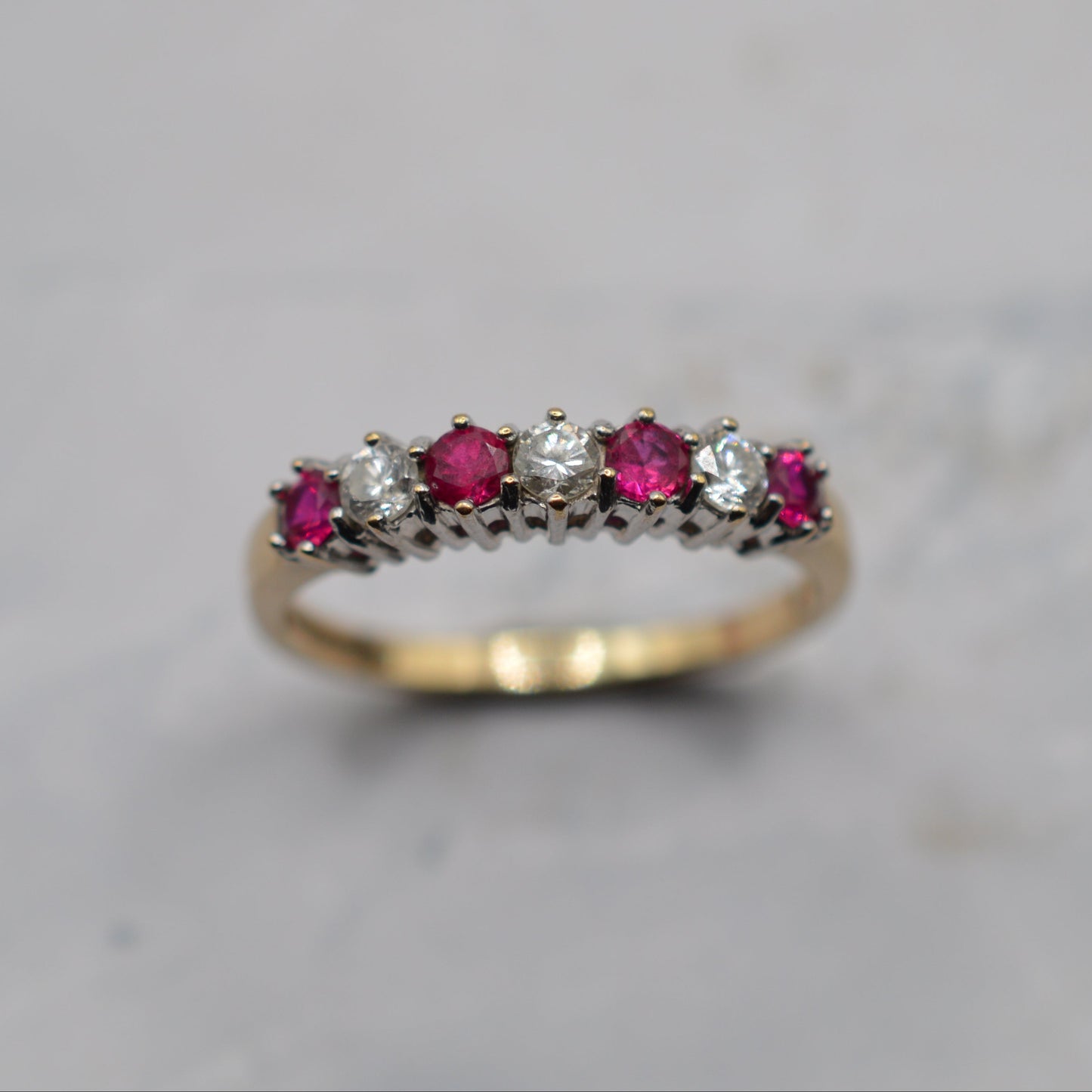 1990s 9ct Gold Ruby & Diamond Half-Eternity Ring