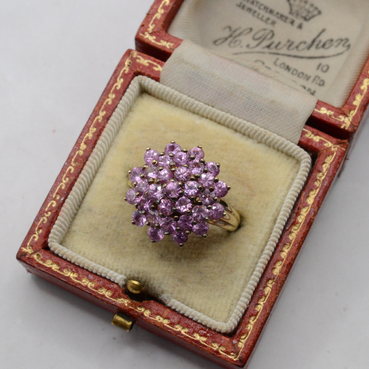 Chunky Y2K 9ct Gold Pink Sapphire Cluster Ring