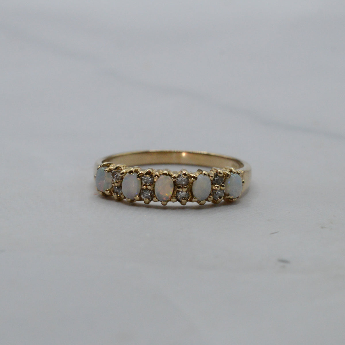 1990s 9ct Gold Opal & Diamond Half-Eternity Ring