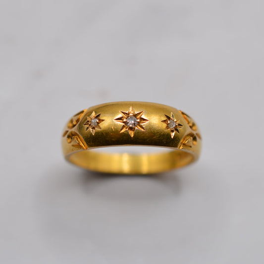 Edwardian Antique 1904 18ct Gold Diamond Gypsy Trilogy Ring