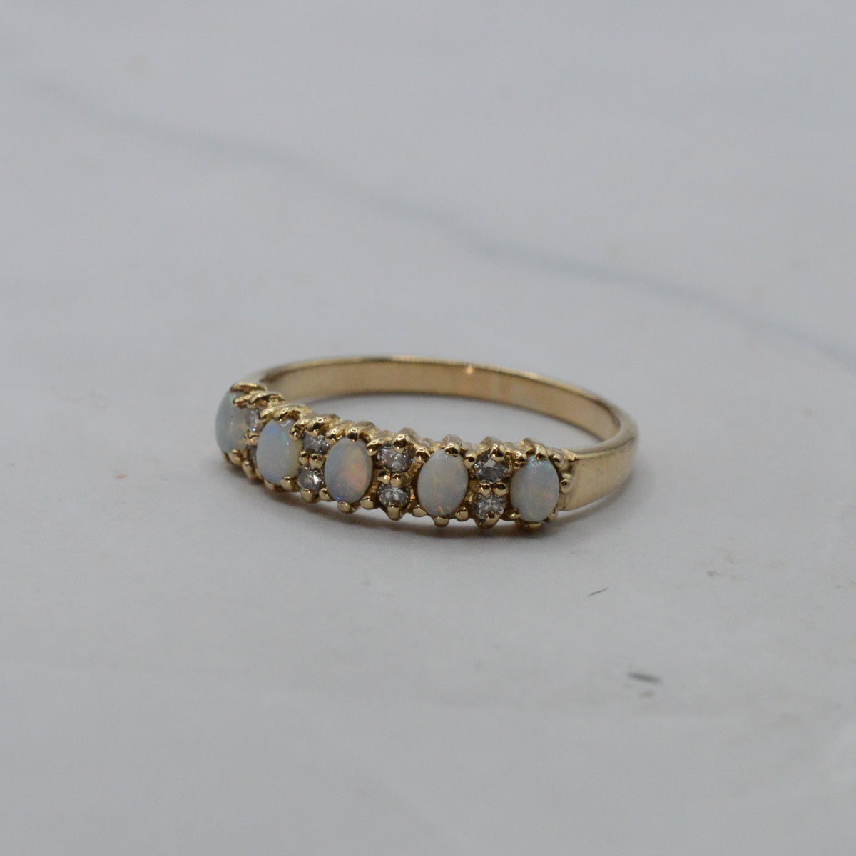 1990s 9ct Gold Opal & Diamond Half-Eternity Ring