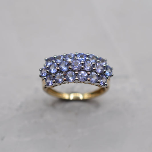 Chunky Y2K 9ct Gold Tanzanite Cluster Ring