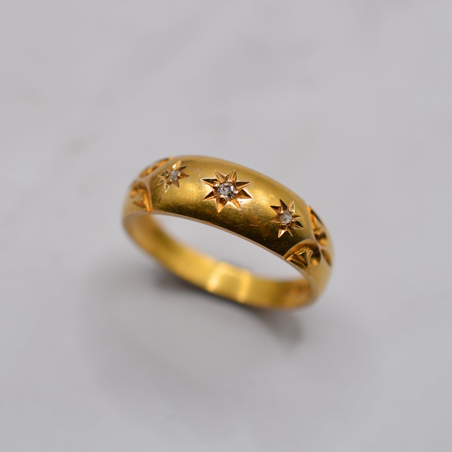 Edwardian Antique 1904 18ct Gold Diamond Gypsy Trilogy Ring