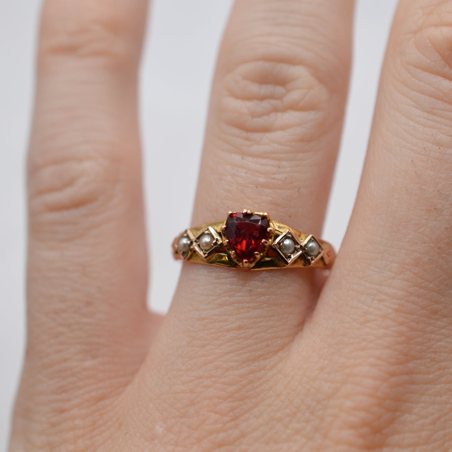Antique 1906 Edwardian 9ct Gold Pearl & Paste Sweetheart Ring