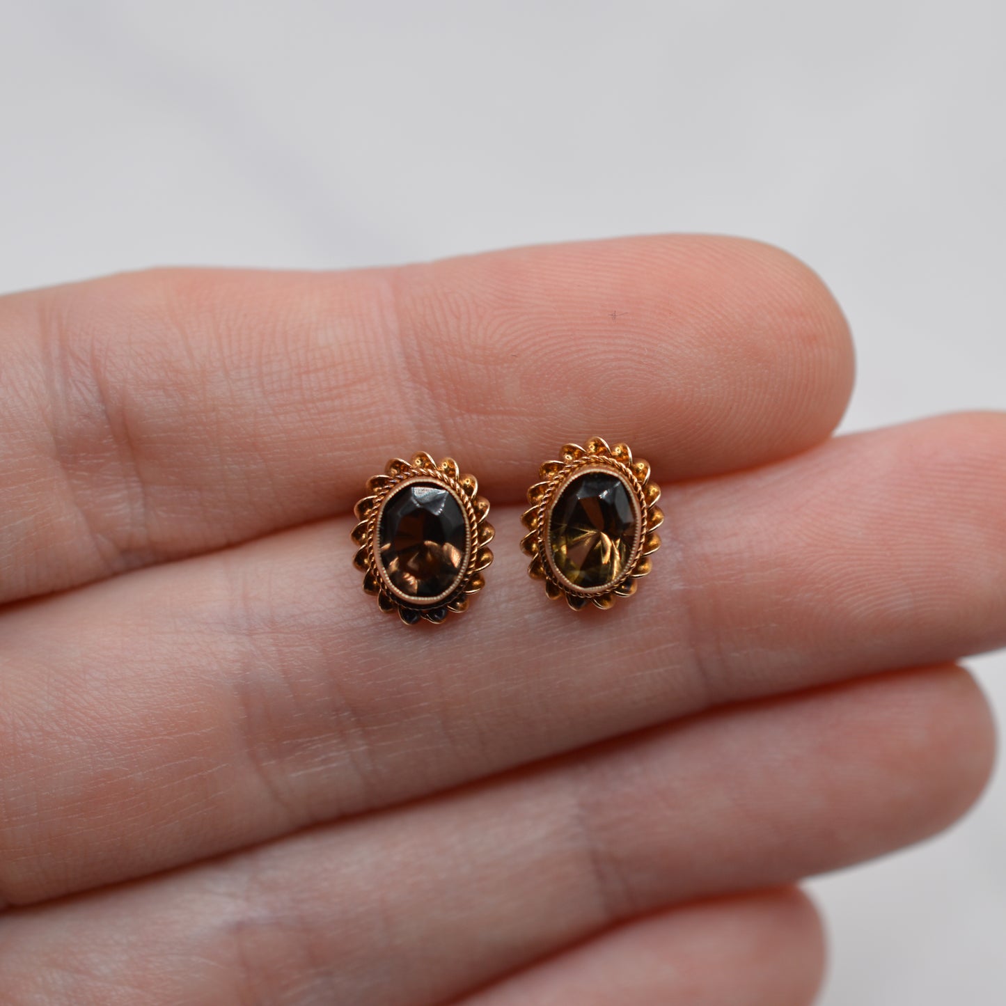Vintage 9ct Gold Smoky Quartz Stud Earrings