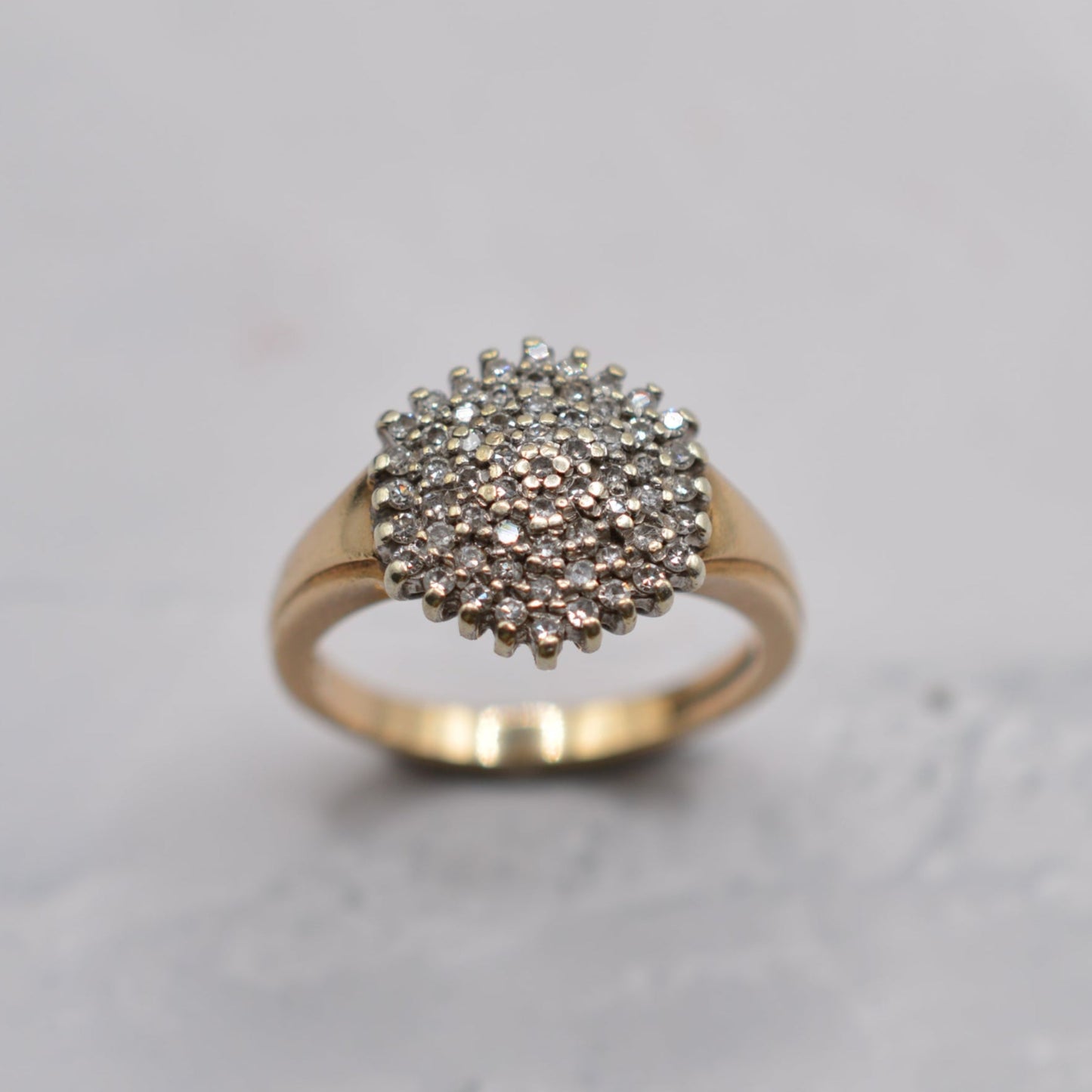 1990s Chunky 9ct Gold 0.35ct Diamond Cluster Ring