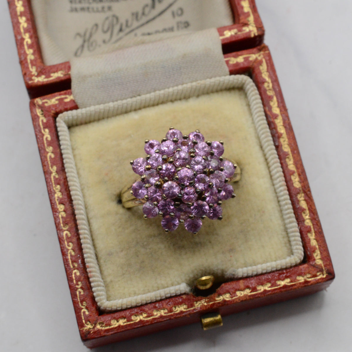 Chunky Y2K 9ct Gold Pink Sapphire Cluster Ring