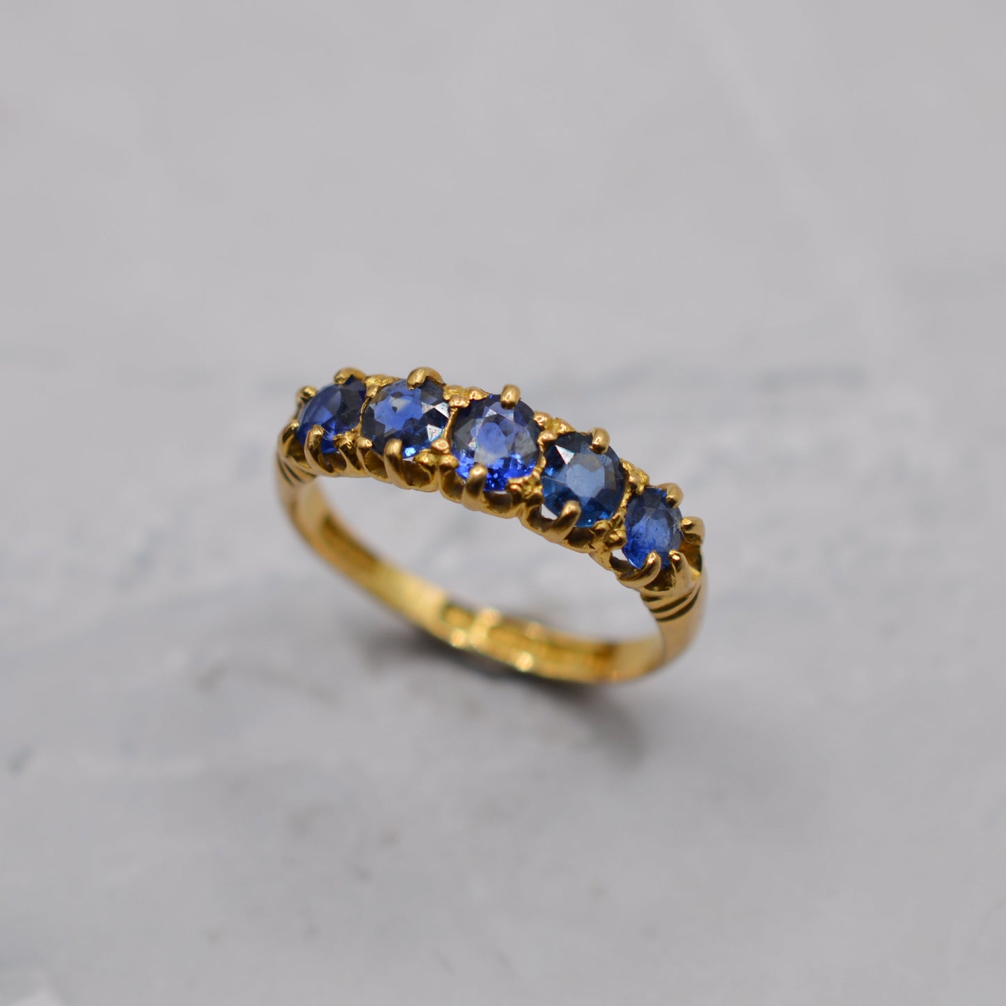 Antique 1892 Victorian 18ct Gold Sapphire Five-Stone Ring