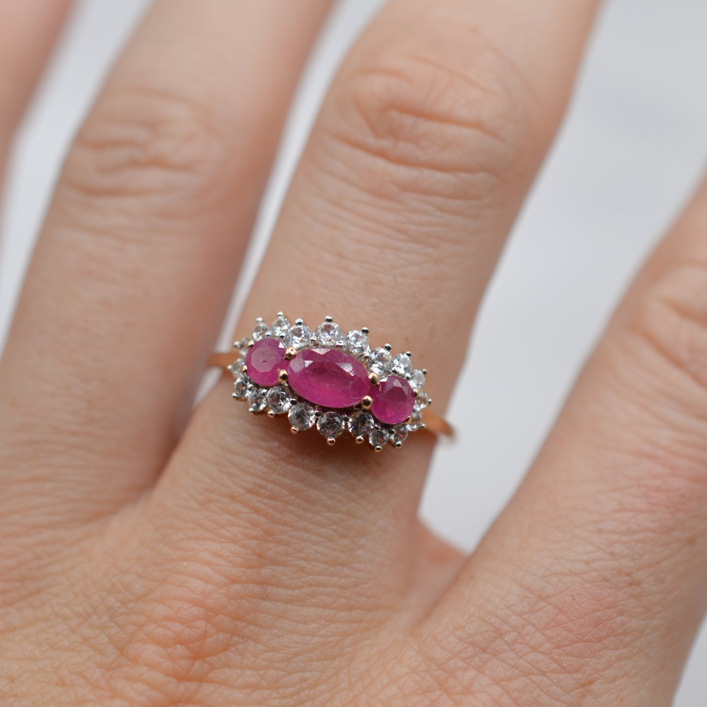 9ct Gold Ruby Triple Cluster Ring
