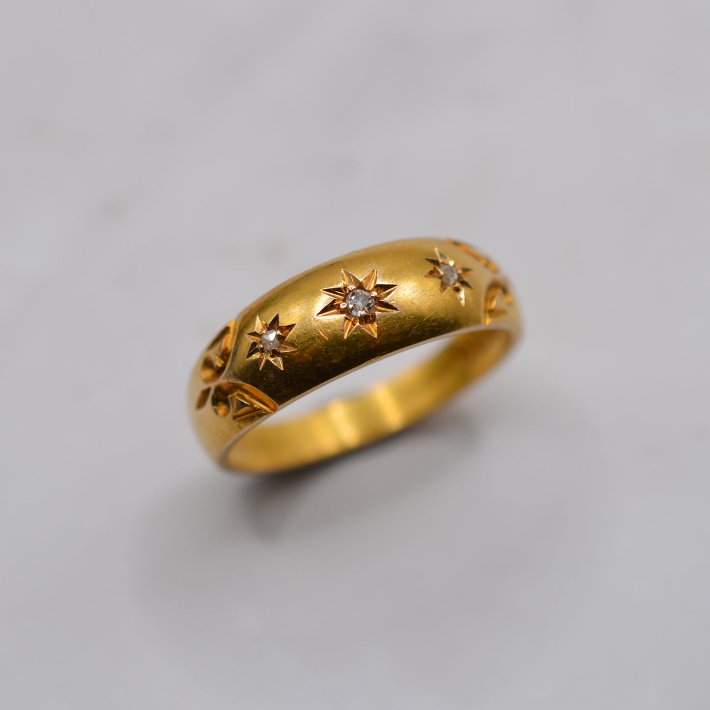 Edwardian Antique 1904 18ct Gold Diamond Gypsy Trilogy Ring