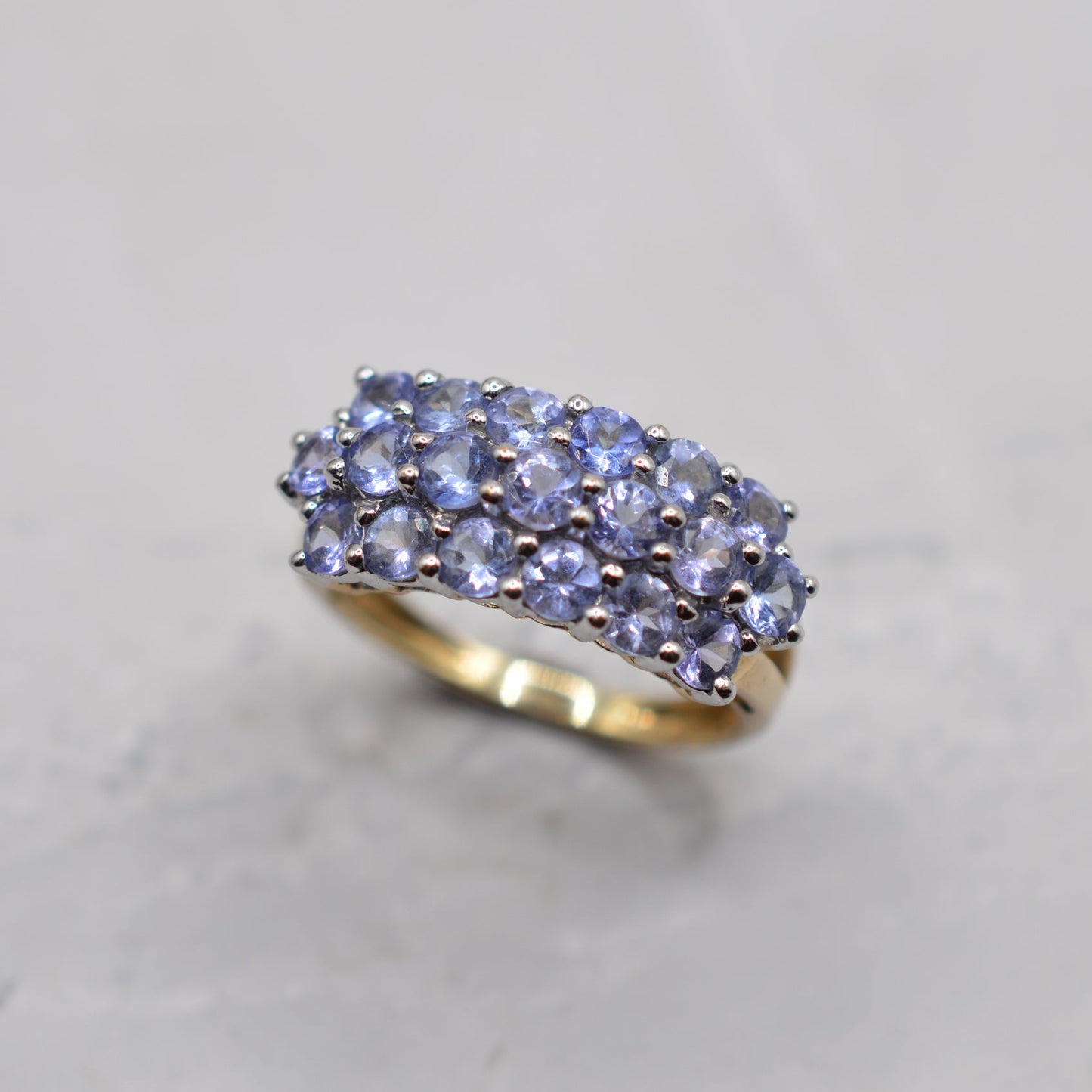 Chunky Y2K 9ct Gold Tanzanite Cluster Ring