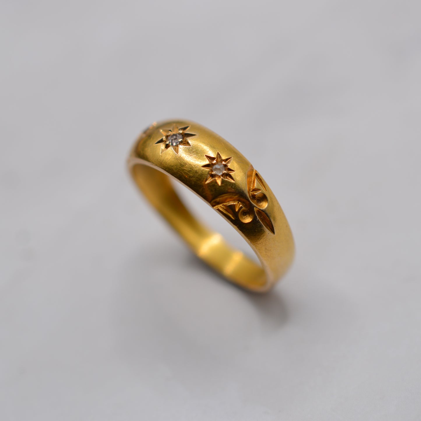 Edwardian Antique 1904 18ct Gold Diamond Gypsy Trilogy Ring