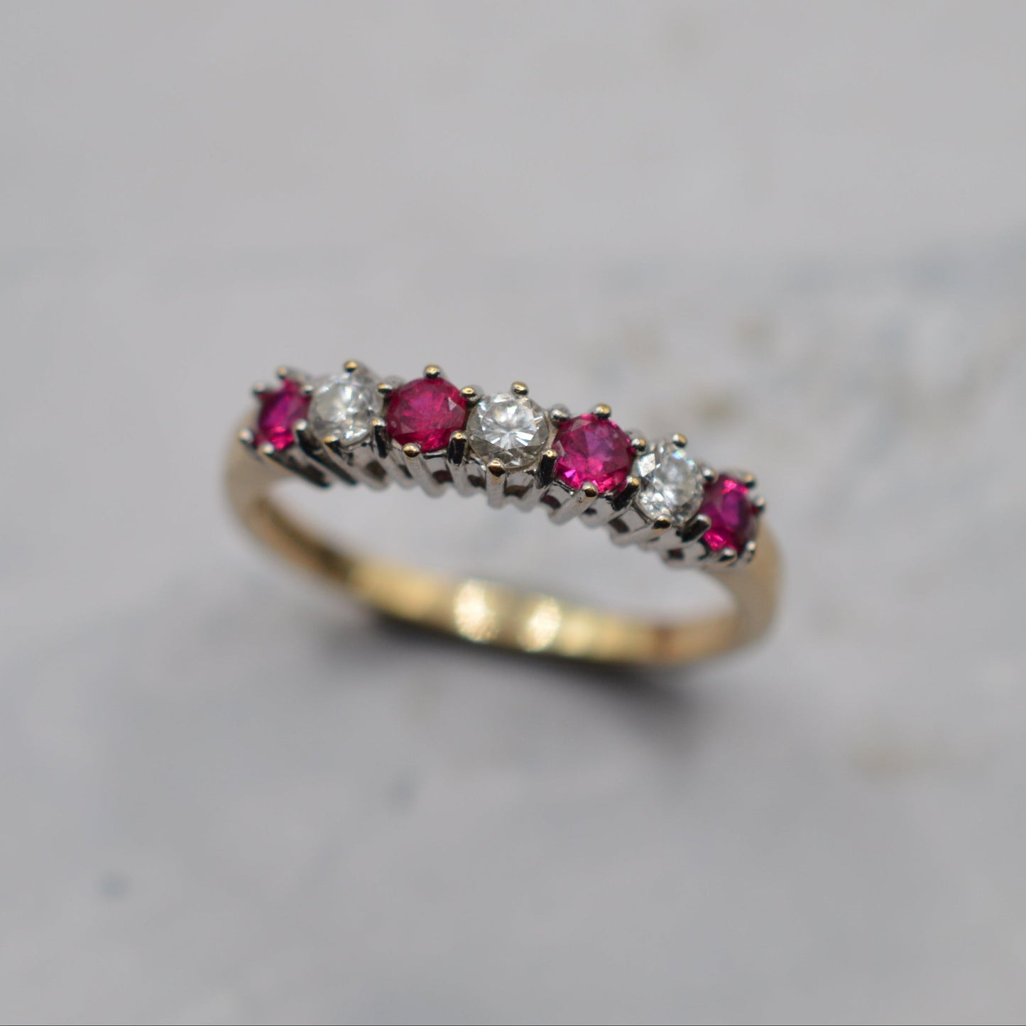 1990s 9ct Gold Ruby & Diamond Half-Eternity Ring