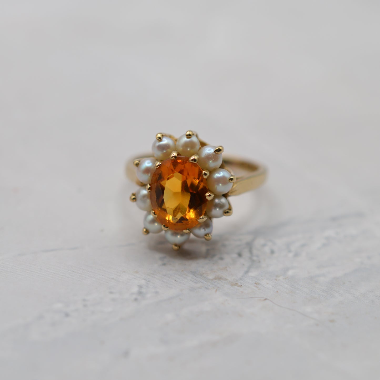 1960s Vintage 9ct Gold Citrine & Pearl Cluster Ring