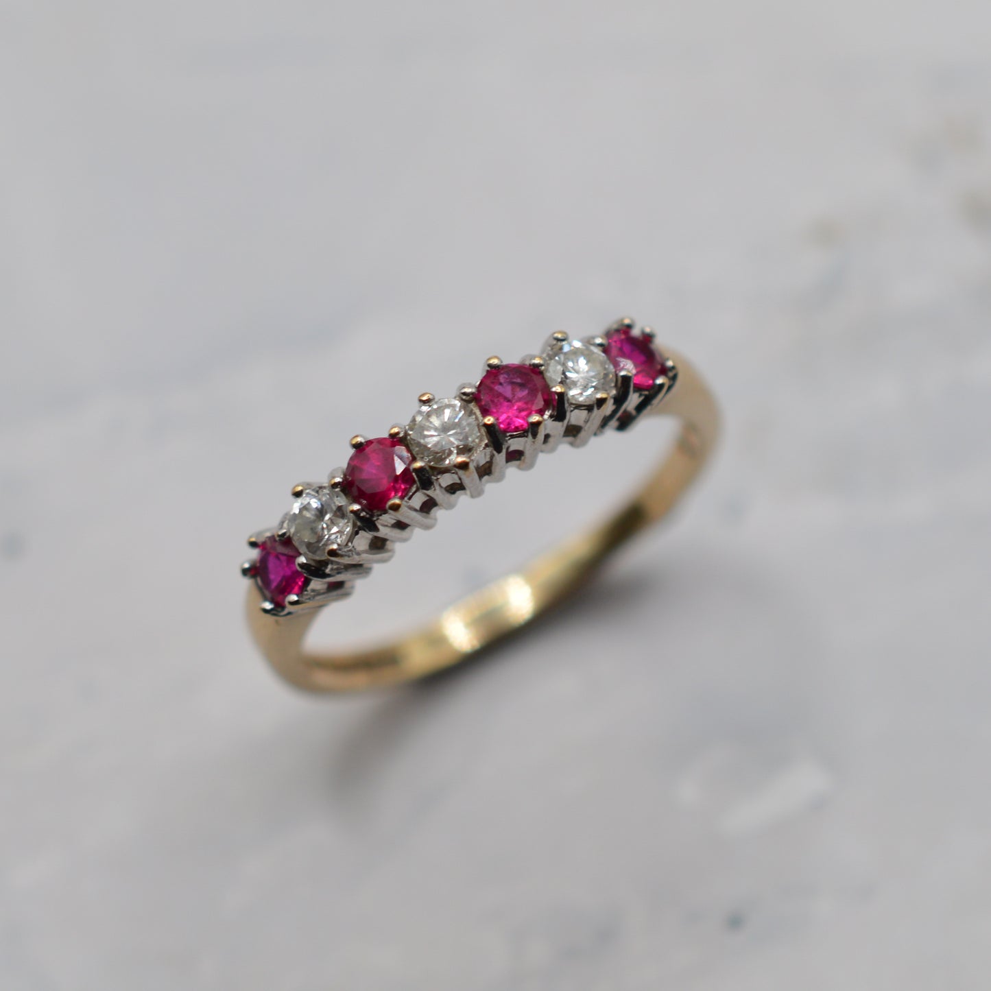 1990s 9ct Gold Ruby & Diamond Half-Eternity Ring
