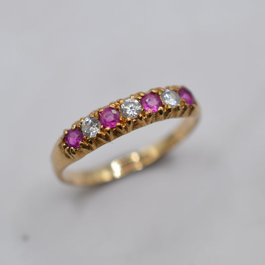 9ct Gold Ruby & CZ Half-Eternity Ring