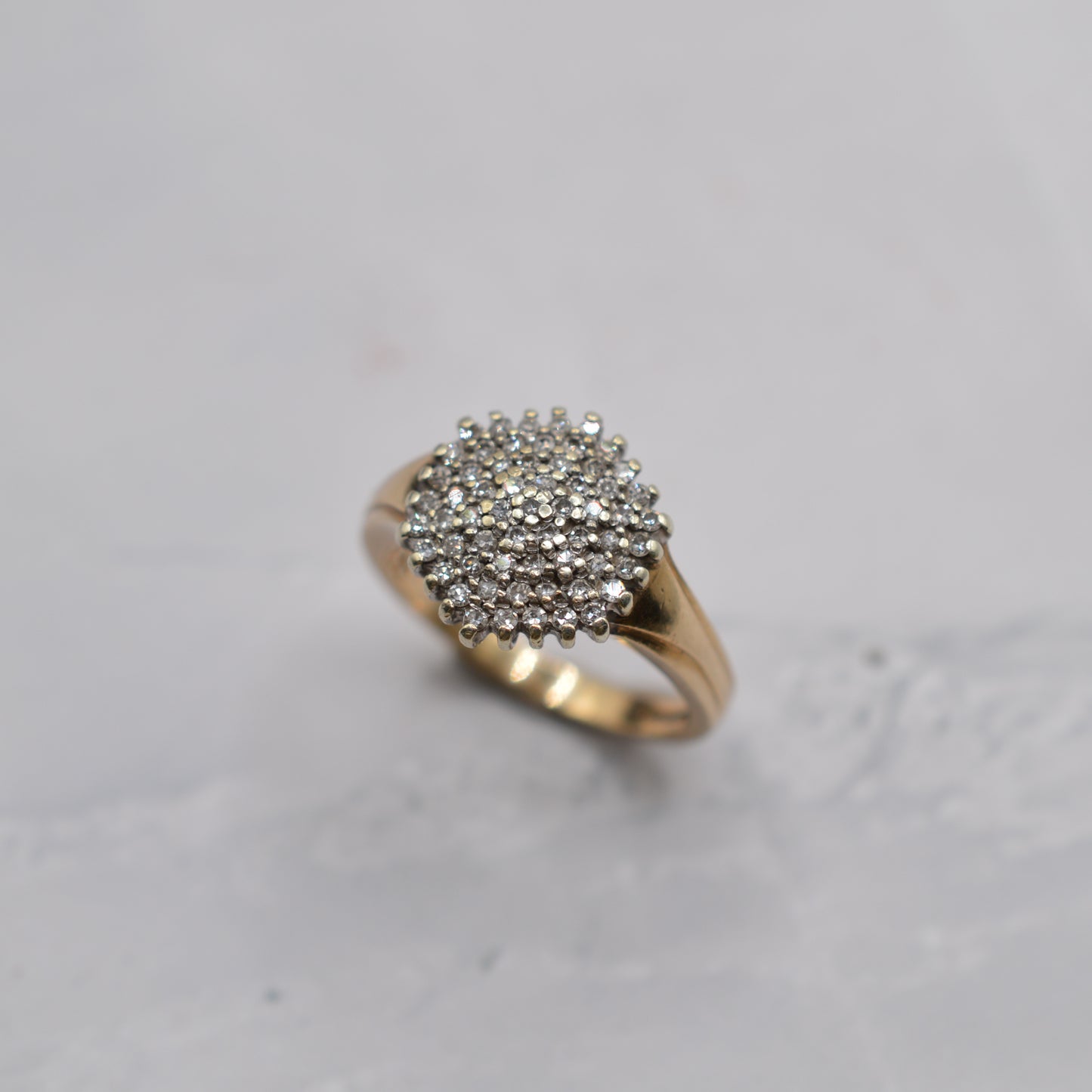 1990s Chunky 9ct Gold 0.35ct Diamond Cluster Ring
