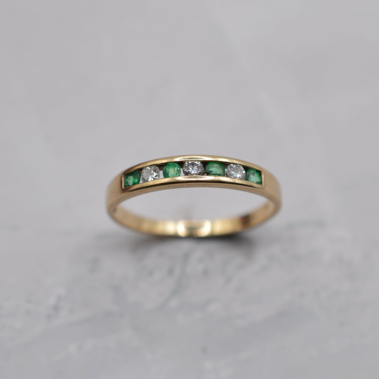 1990s 9ct Gold Emerald & Diamond Half-Eternity Ring
