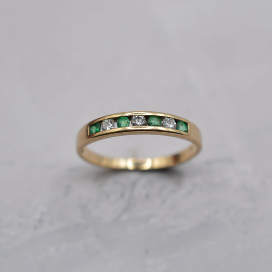 1990s 9ct Gold Emerald & Diamond Half-Eternity Ring