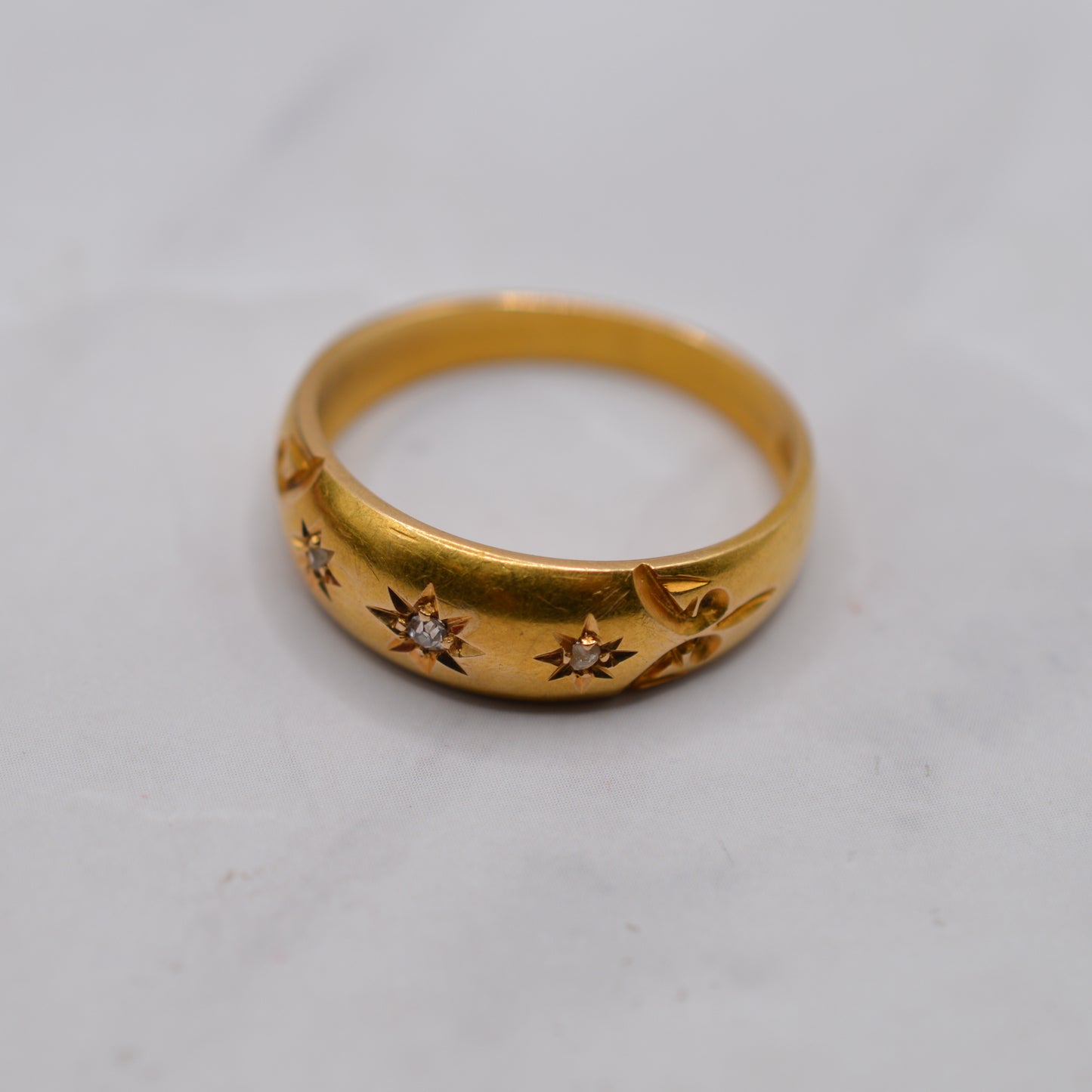 Edwardian Antique 1904 18ct Gold Diamond Gypsy Trilogy Ring