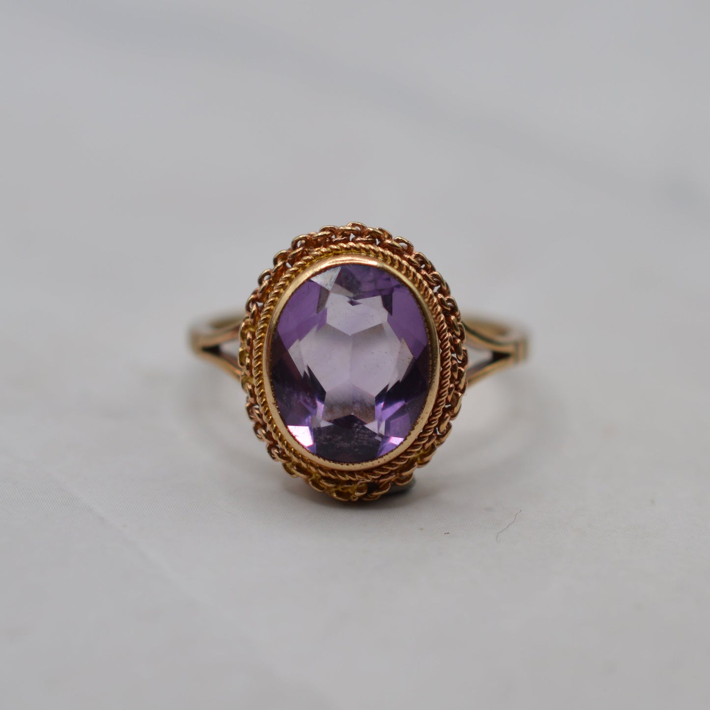 1960s Vintage 9ct Gold Amethyst Rope-Twist Ring