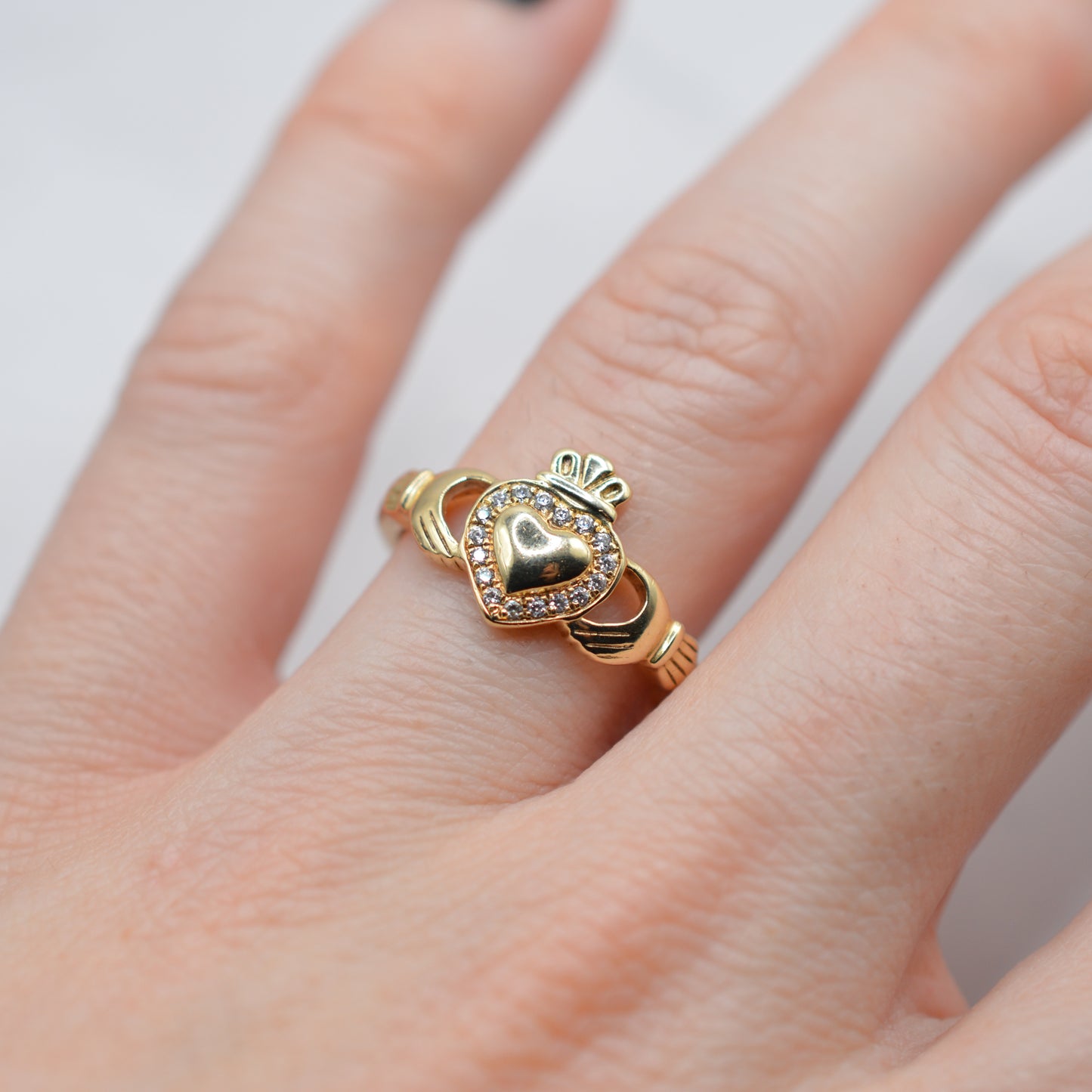 Irish 9ct Gold Claddagh Cubic Zirconia Ring