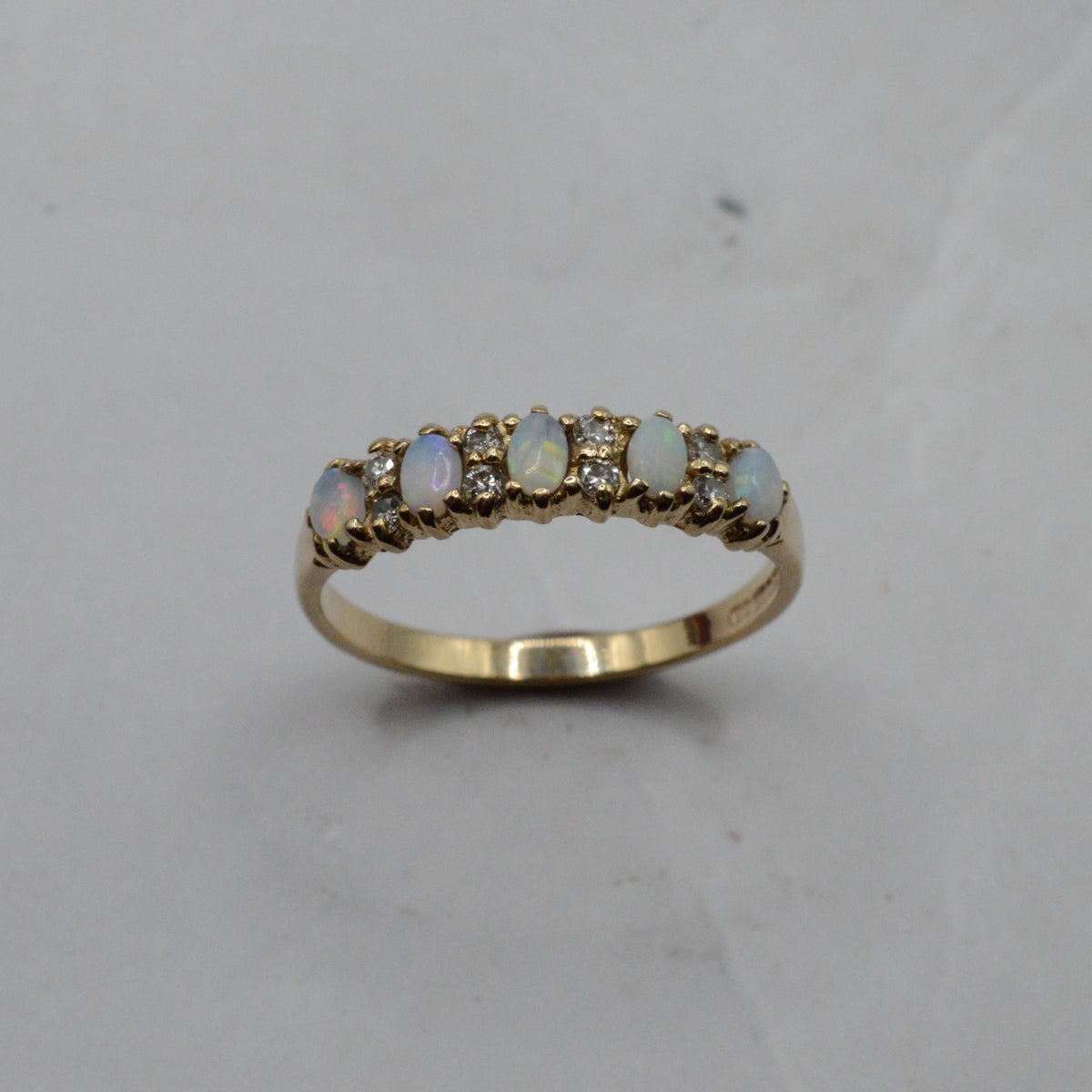 1990s 9ct Gold Opal & Diamond Half-Eternity Ring