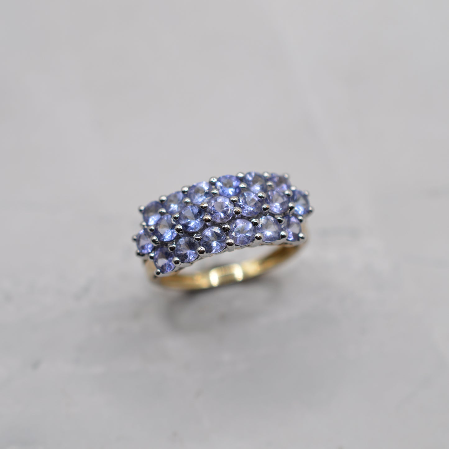 Chunky Y2K 9ct Gold Tanzanite Cluster Ring