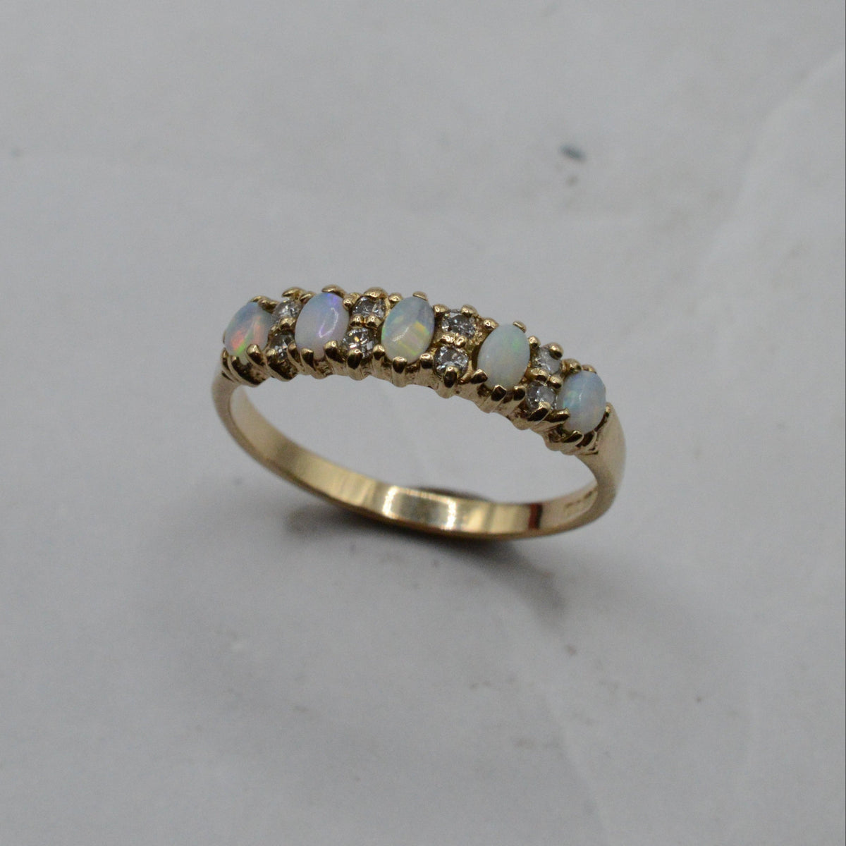 1990s 9ct Gold Opal & Diamond Half-Eternity Ring