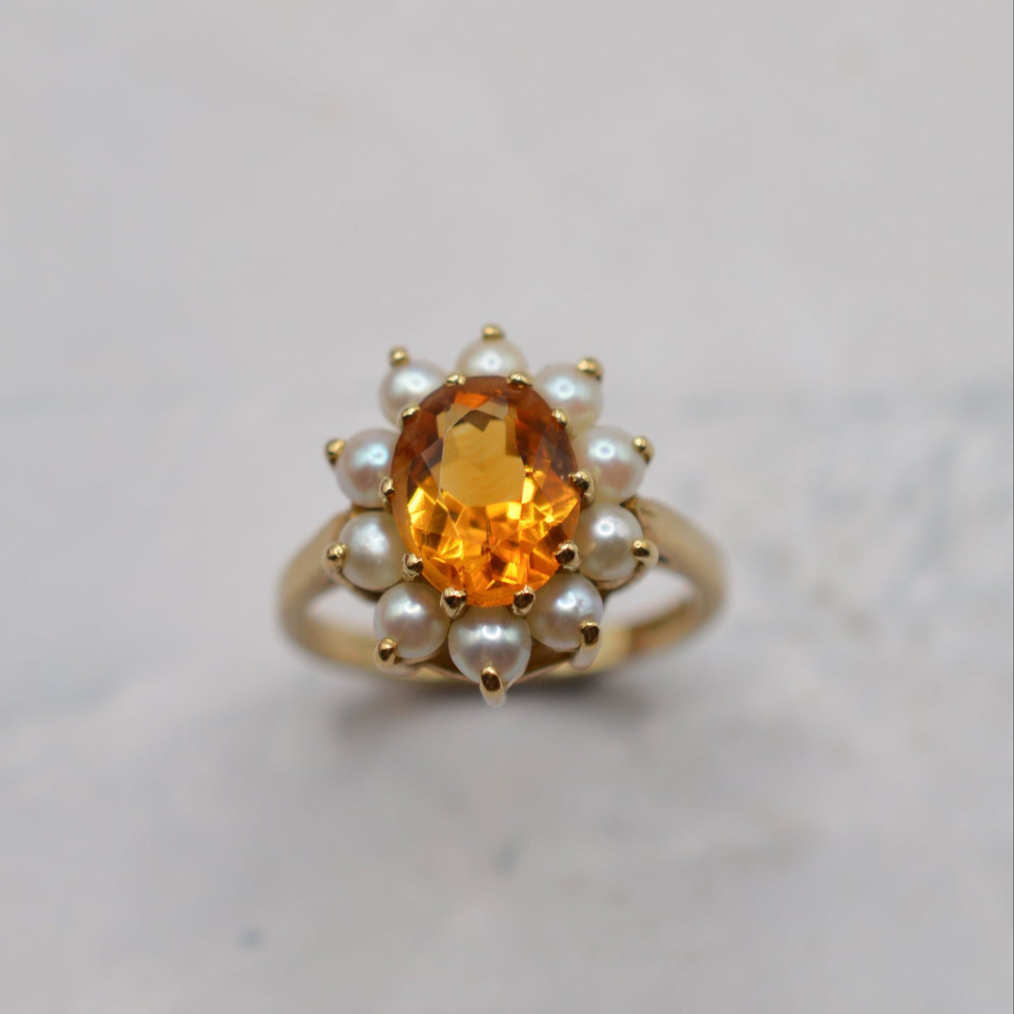 1960s Vintage 9ct Gold Citrine & Pearl Cluster Ring