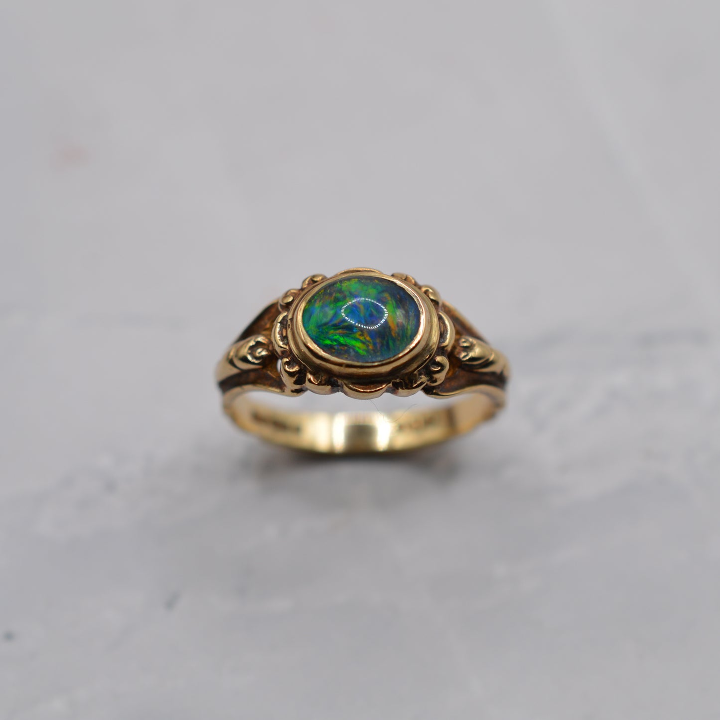 1970s Vintage 9ct Gold Opal Triplet Bezel Ring