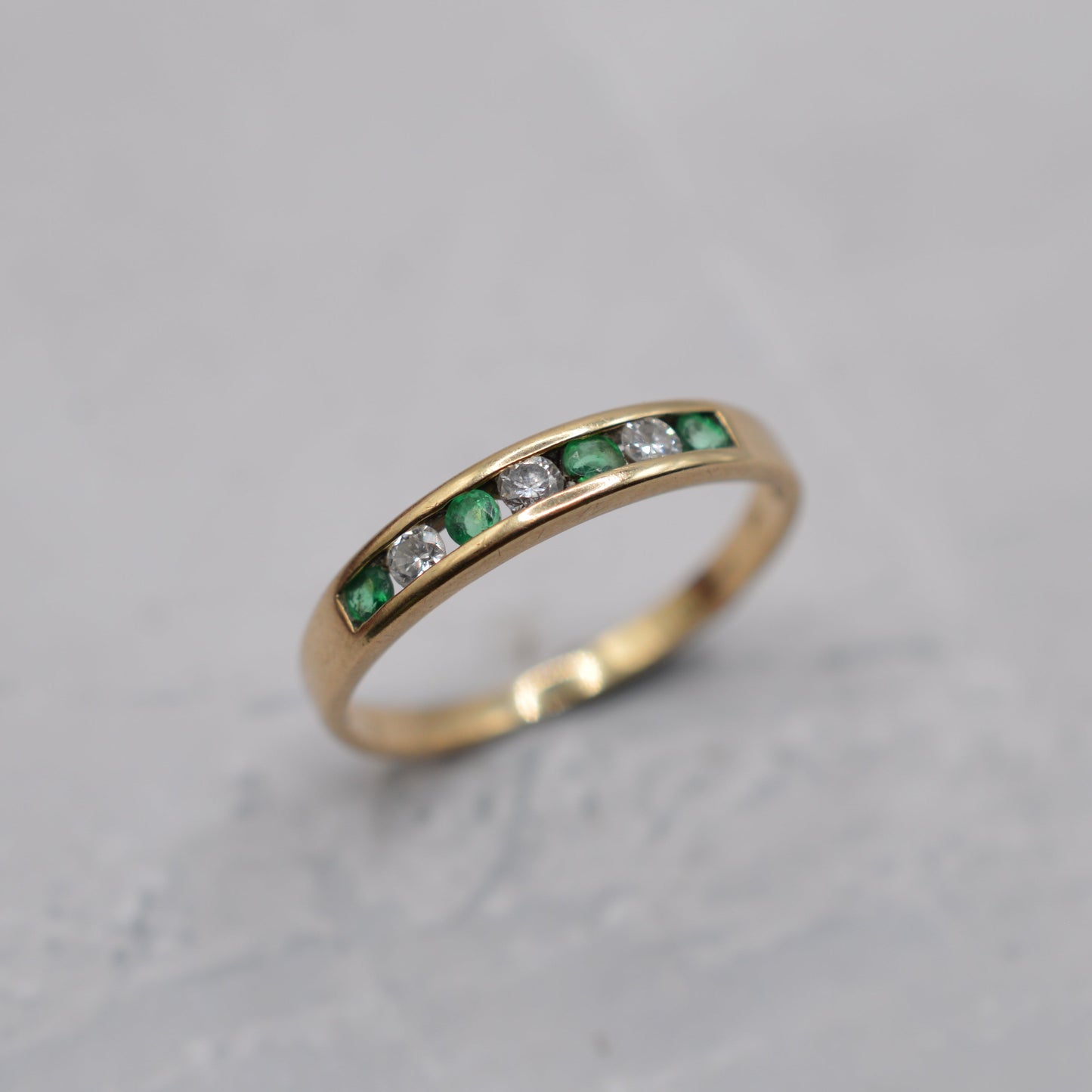1990s 9ct Gold Emerald & Diamond Half-Eternity Ring
