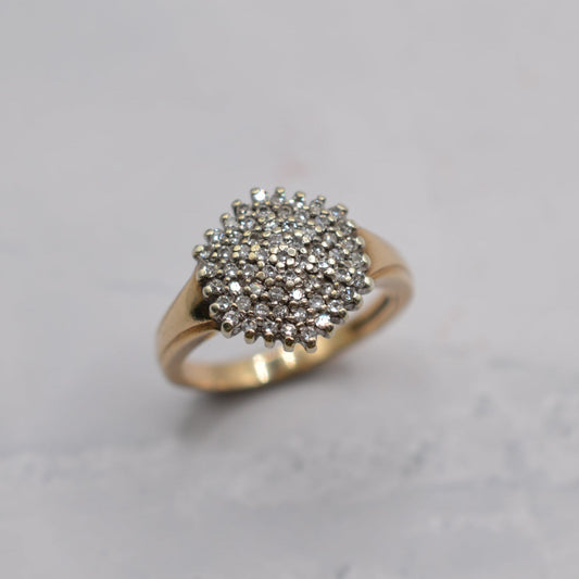 1990s Chunky 9ct Gold 0.35ct Diamond Cluster Ring