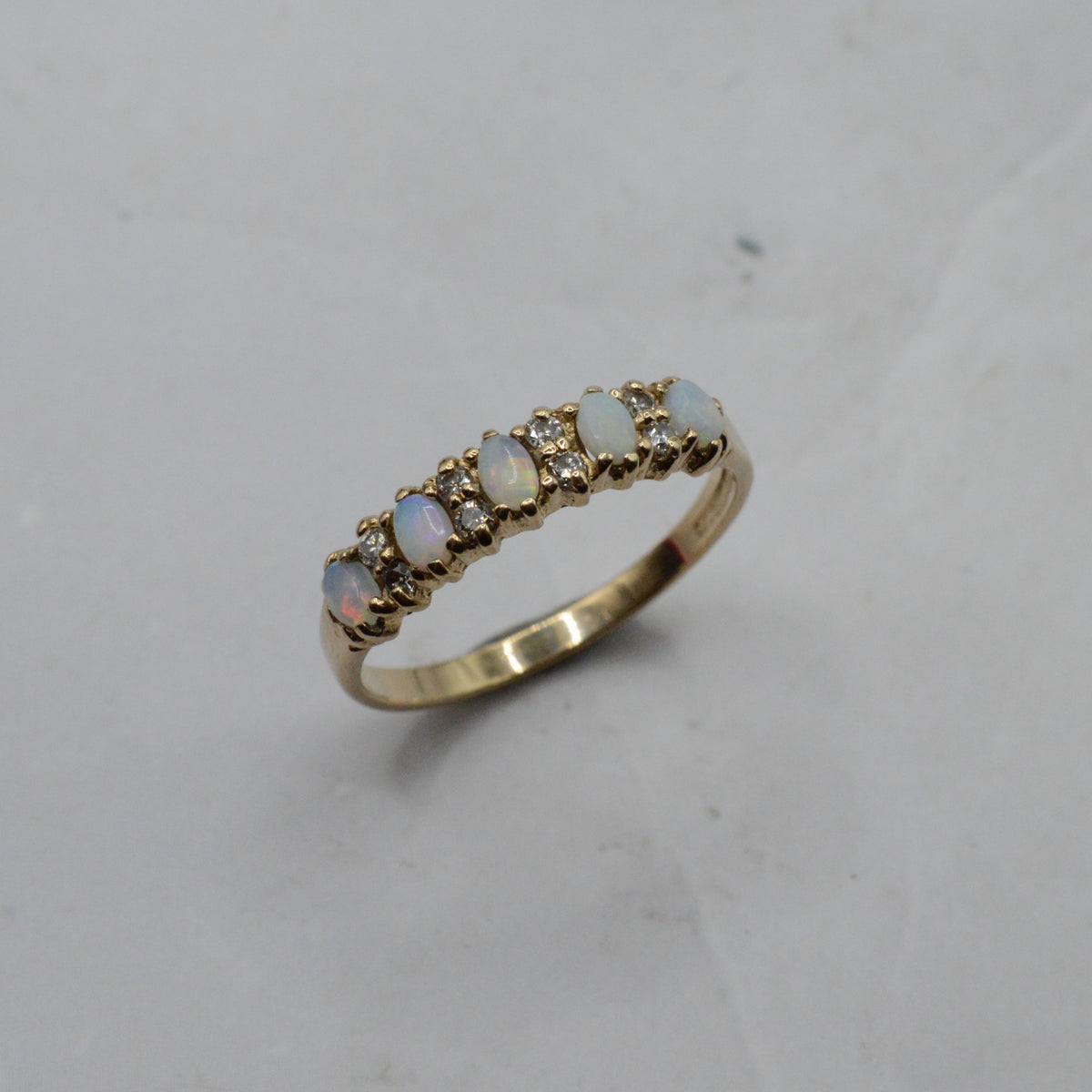 1990s 9ct Gold Opal & Diamond Half-Eternity Ring
