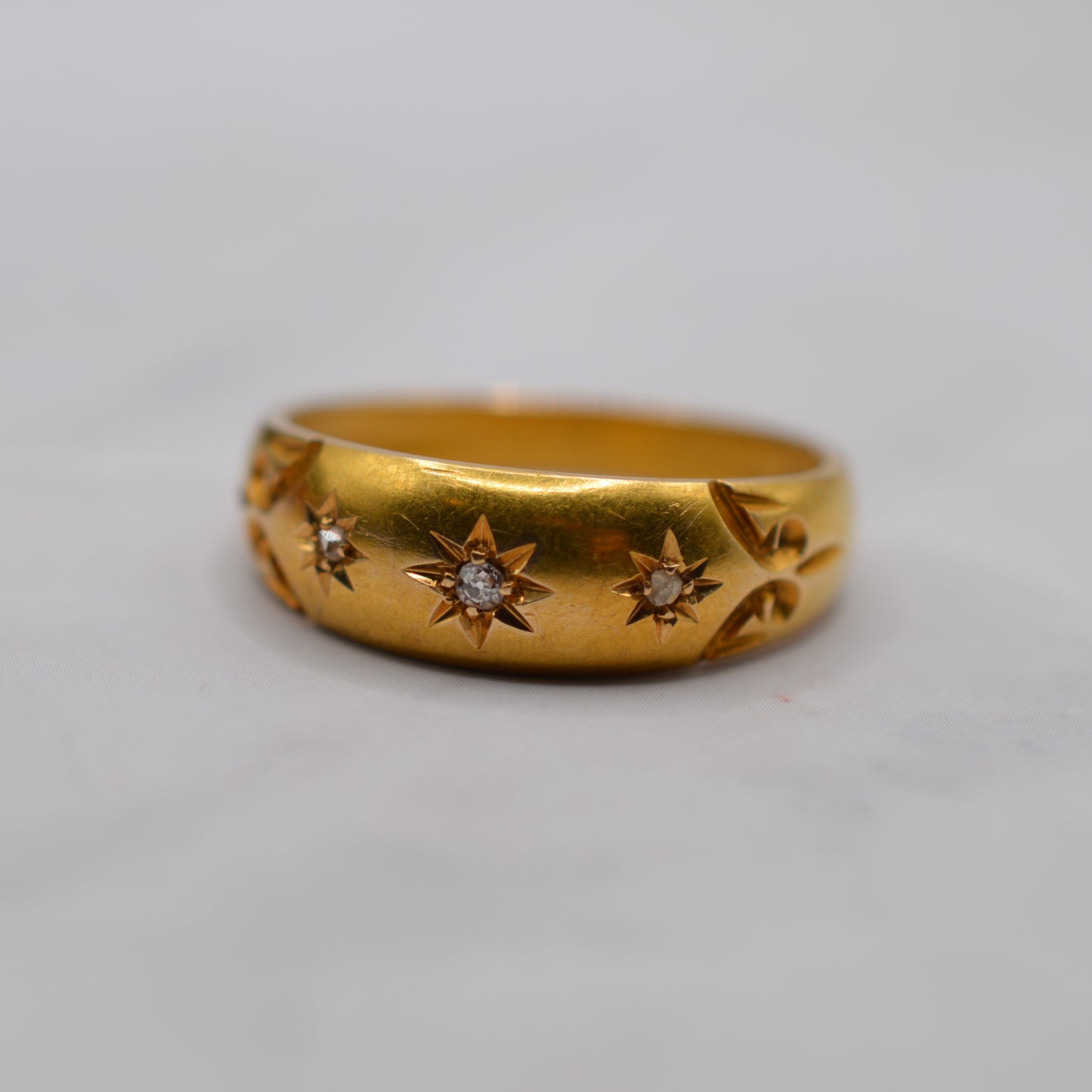 Edwardian Antique 1904 18ct Gold Diamond Gypsy Trilogy Ring