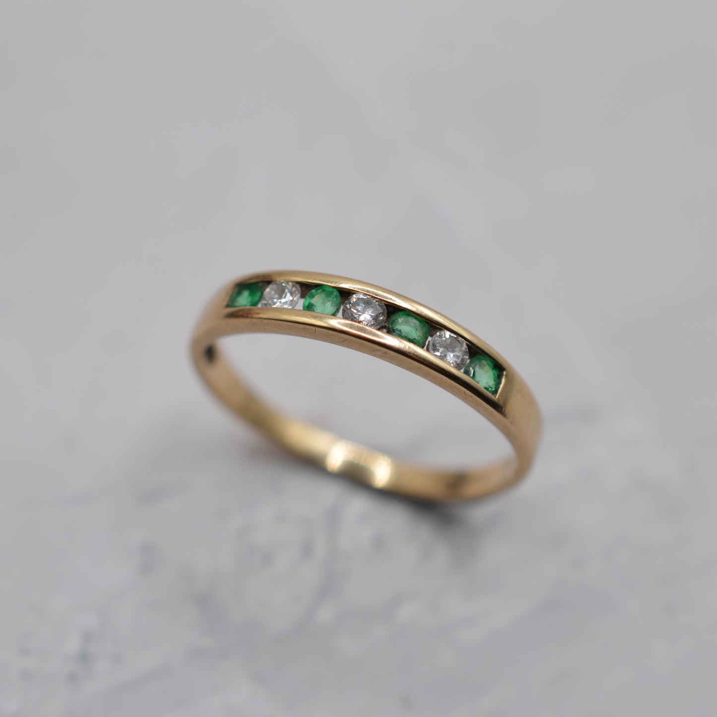 1990s 9ct Gold Emerald & Diamond Half-Eternity Ring