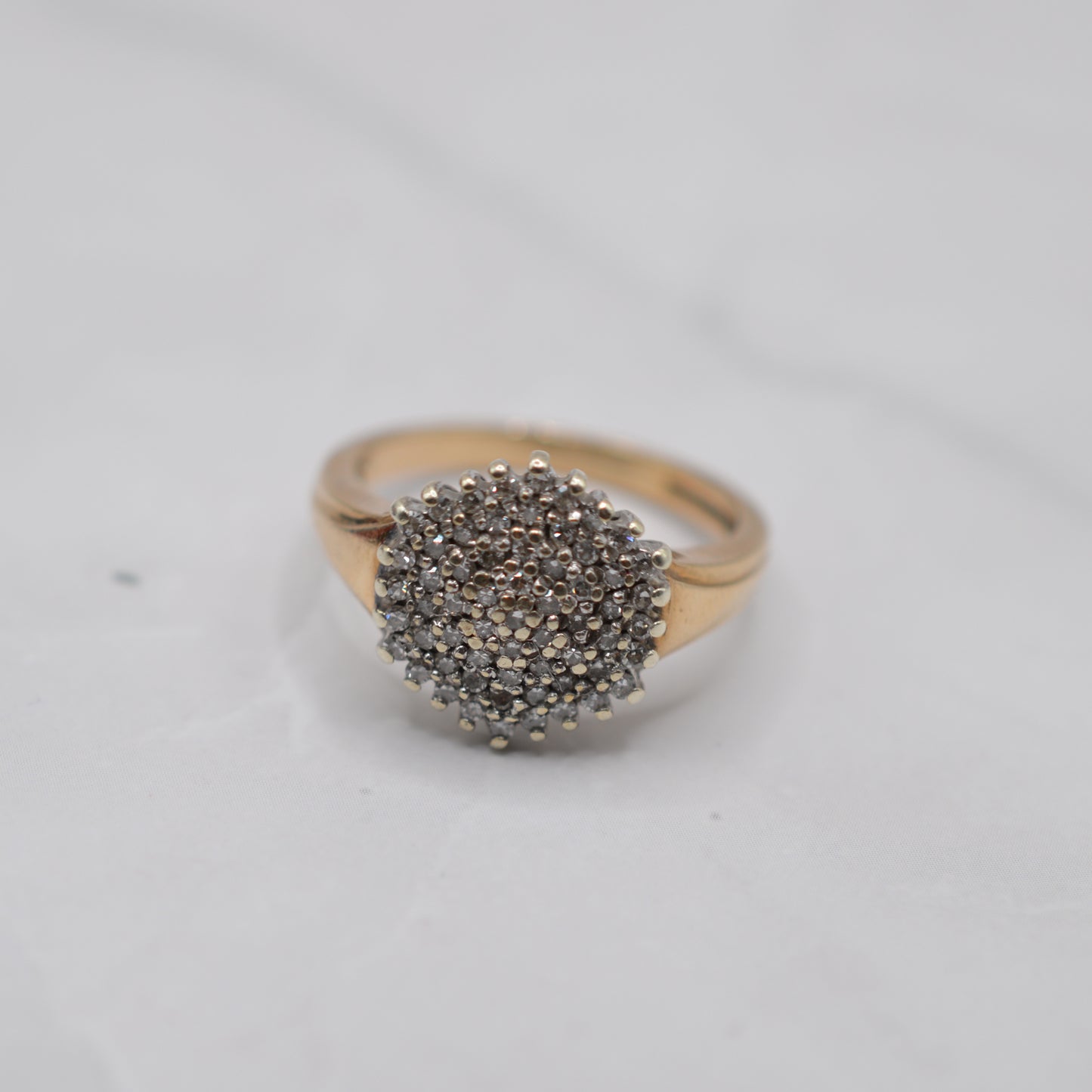 1990s Chunky 9ct Gold 0.35ct Diamond Cluster Ring