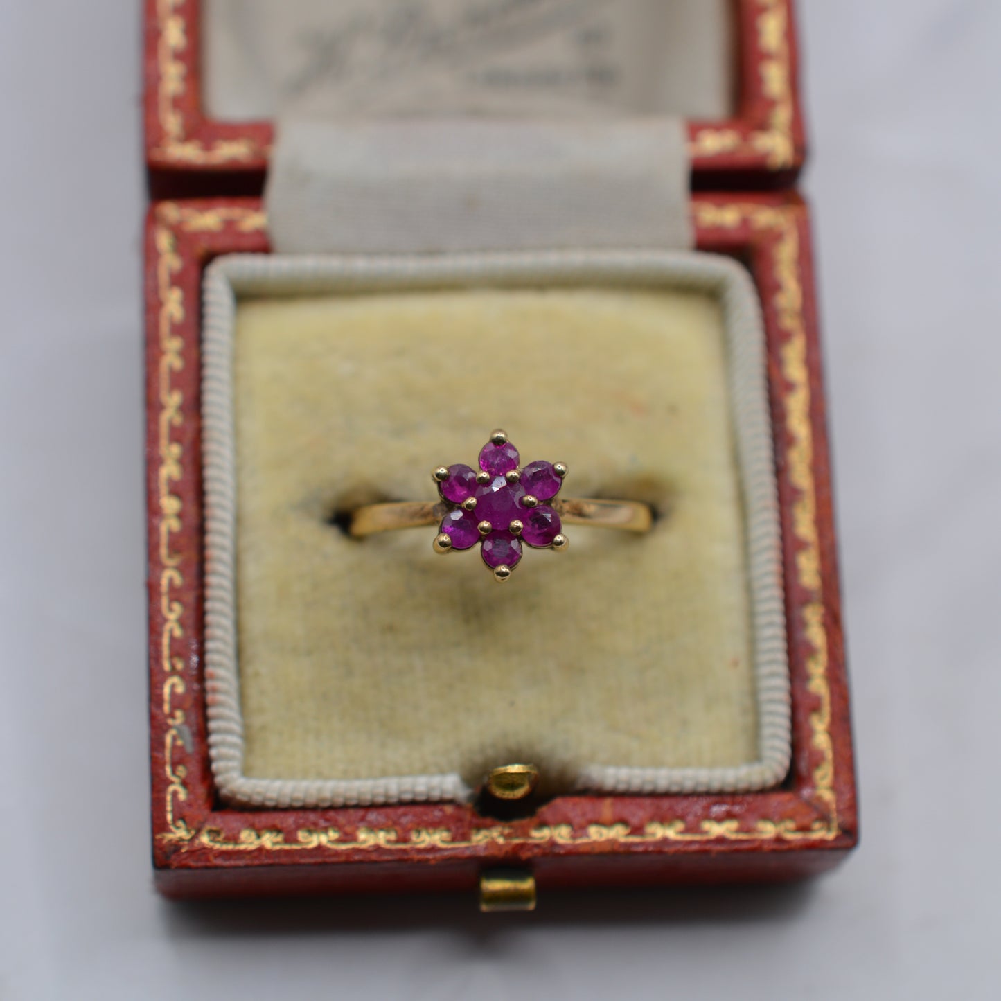 Y2K 2004 9ct Gold Ruby Floral Cluster Ring