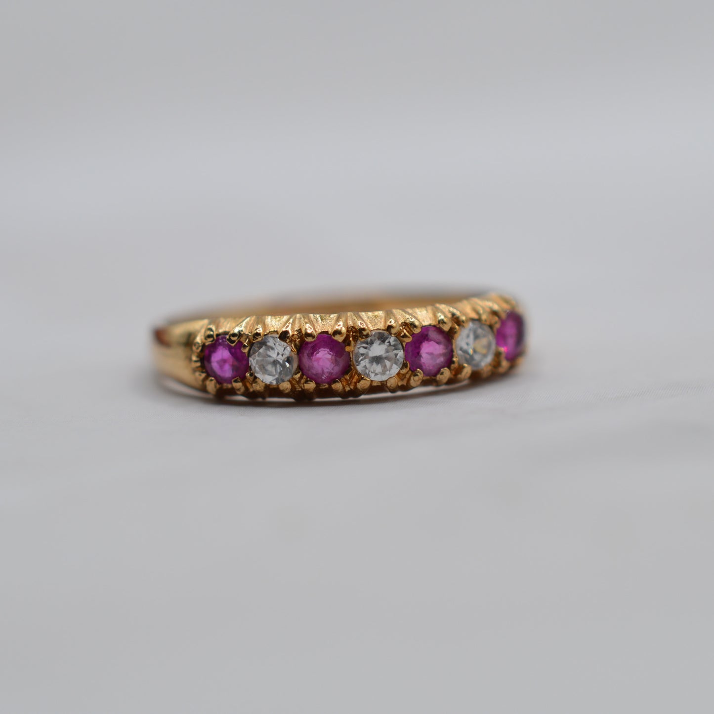 9ct Gold Ruby & CZ Half-Eternity Ring