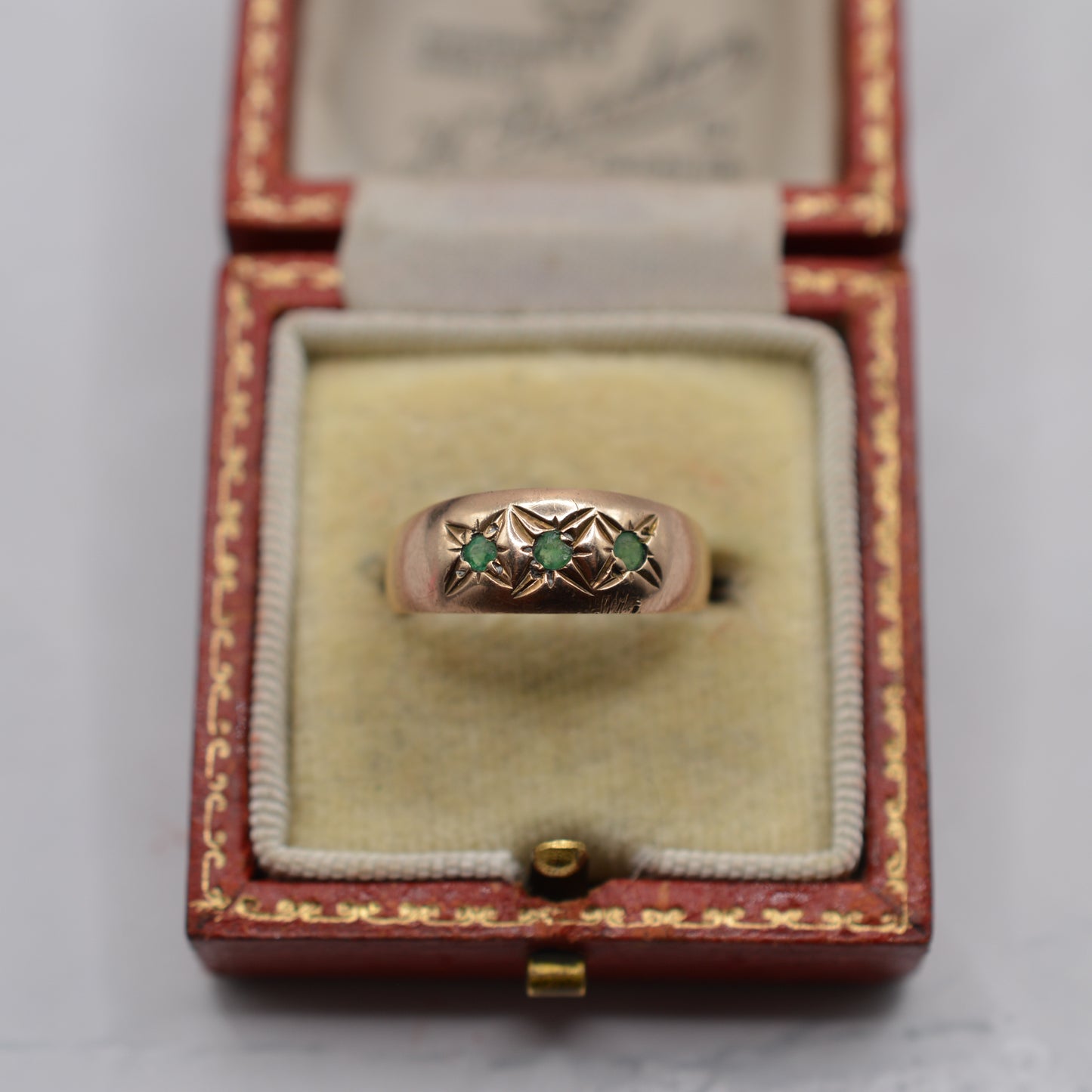 1990s 9ct Gold Emerald Gypsy Ring