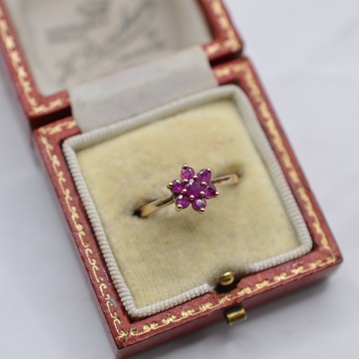 Y2K 2004 9ct Gold Ruby Floral Cluster Ring