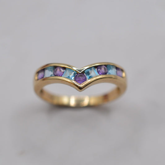 9ct Gold Topaz & Amethyst Wishbone Ring