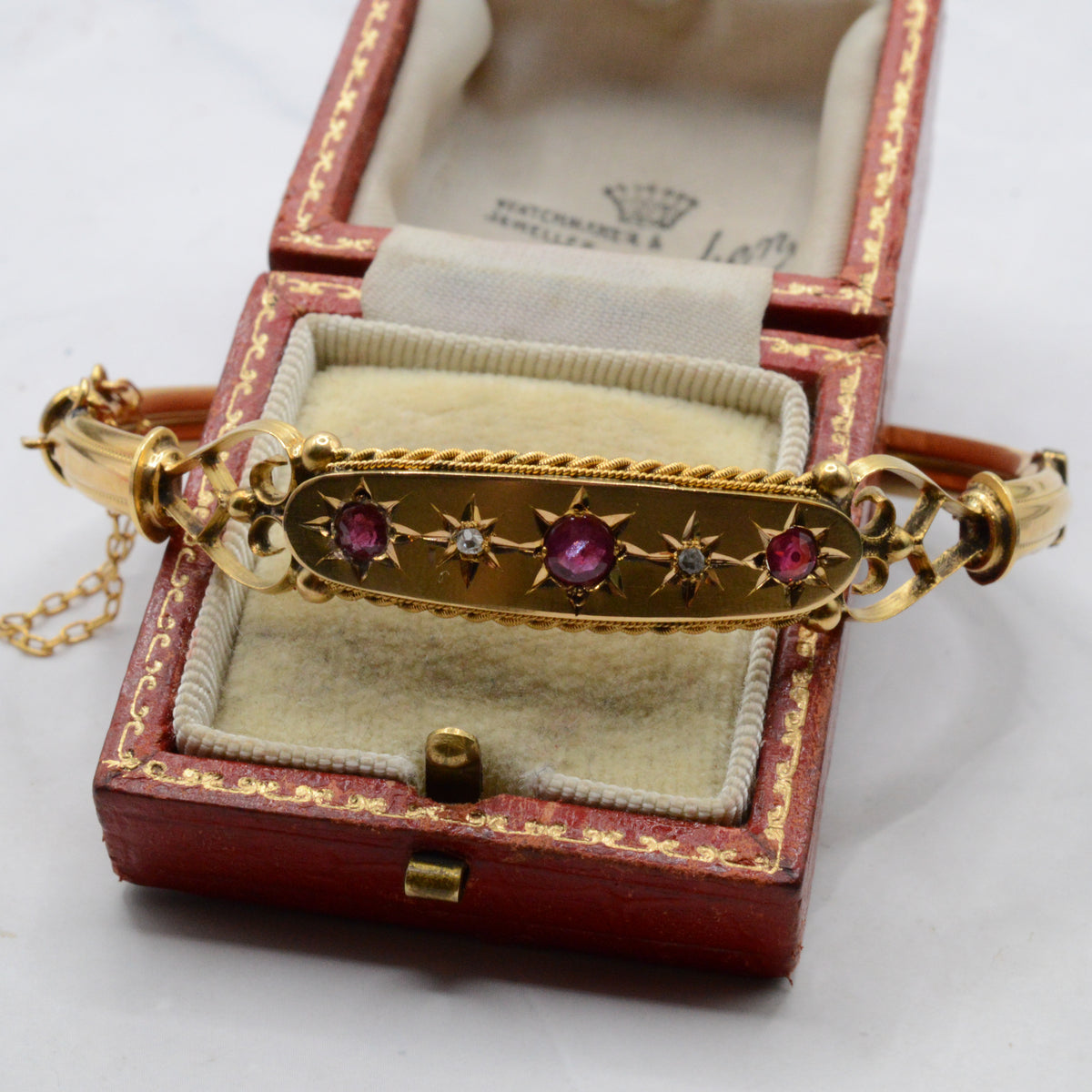 Antique Victorian 9ct Gold Ruby & Diamond Bangle Bracelet