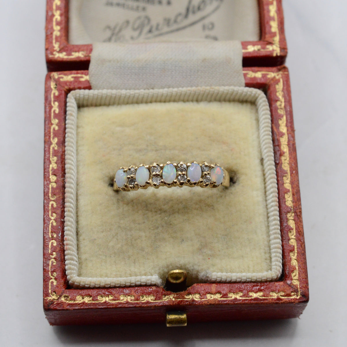 1990s 9ct Gold Opal & Diamond Half-Eternity Ring