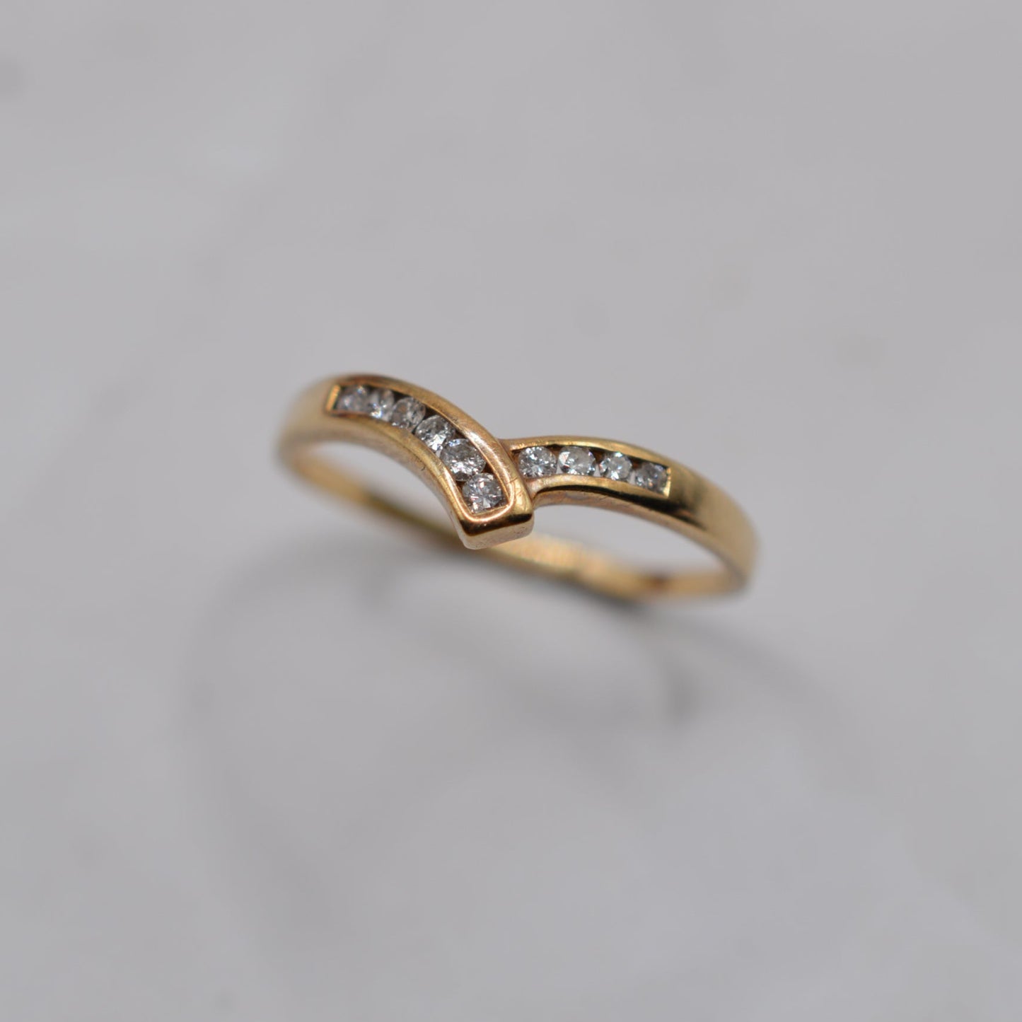 1980s Vintage 9ct Gold Diamond Wishbone Ring