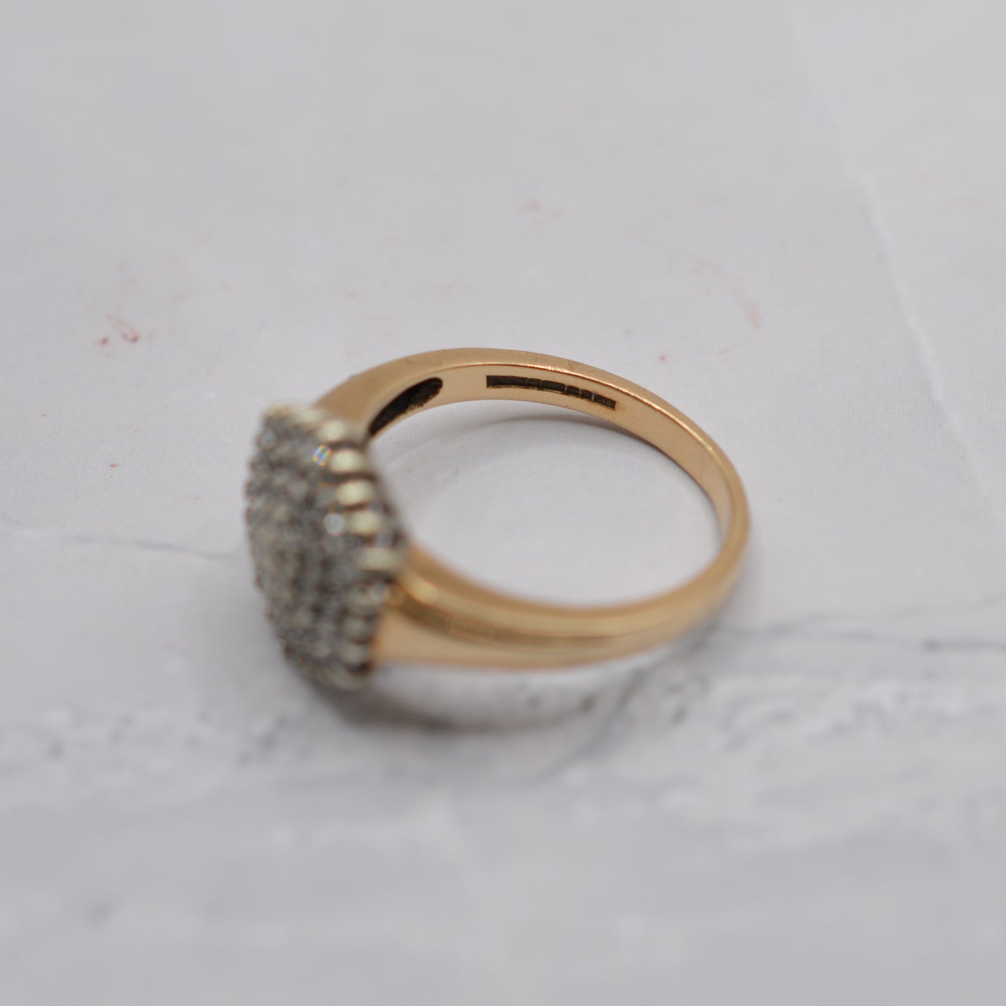 1990s Chunky 9ct Gold 0.35ct Diamond Cluster Ring