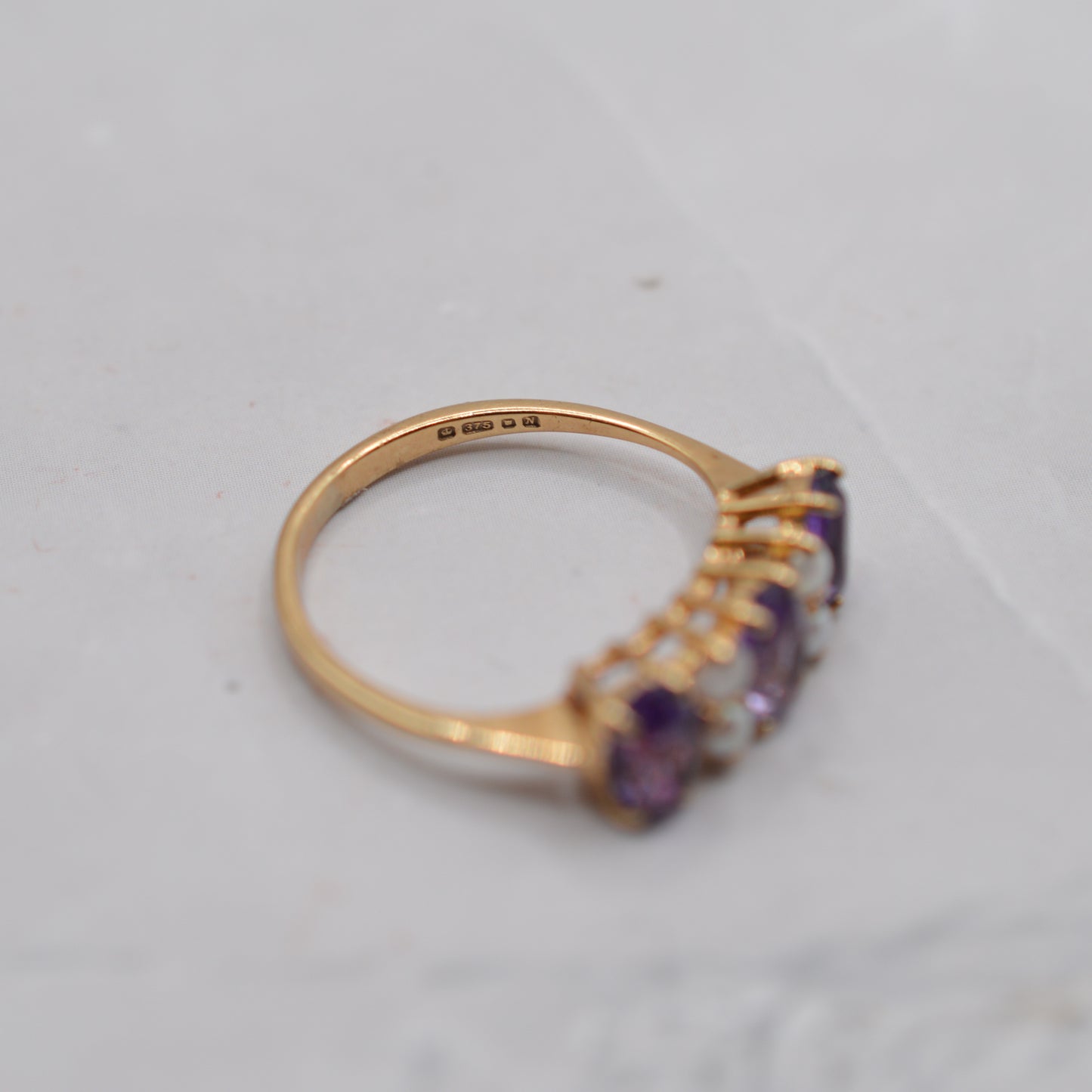 1980s 9ct Gold Amethyst & Pearl Seven-Stone Ring