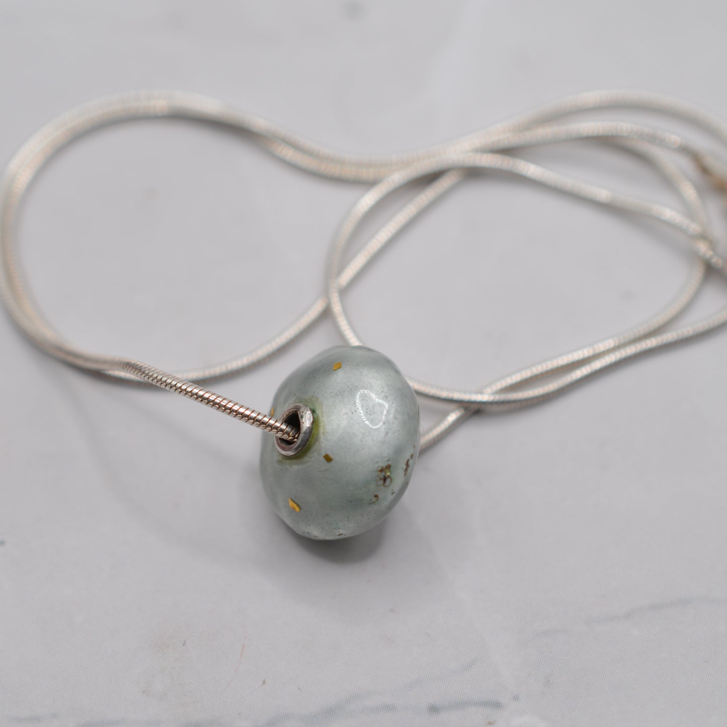 Sterling Silver Enamel & Gold Leaf Bead Necklace (16” Chain)