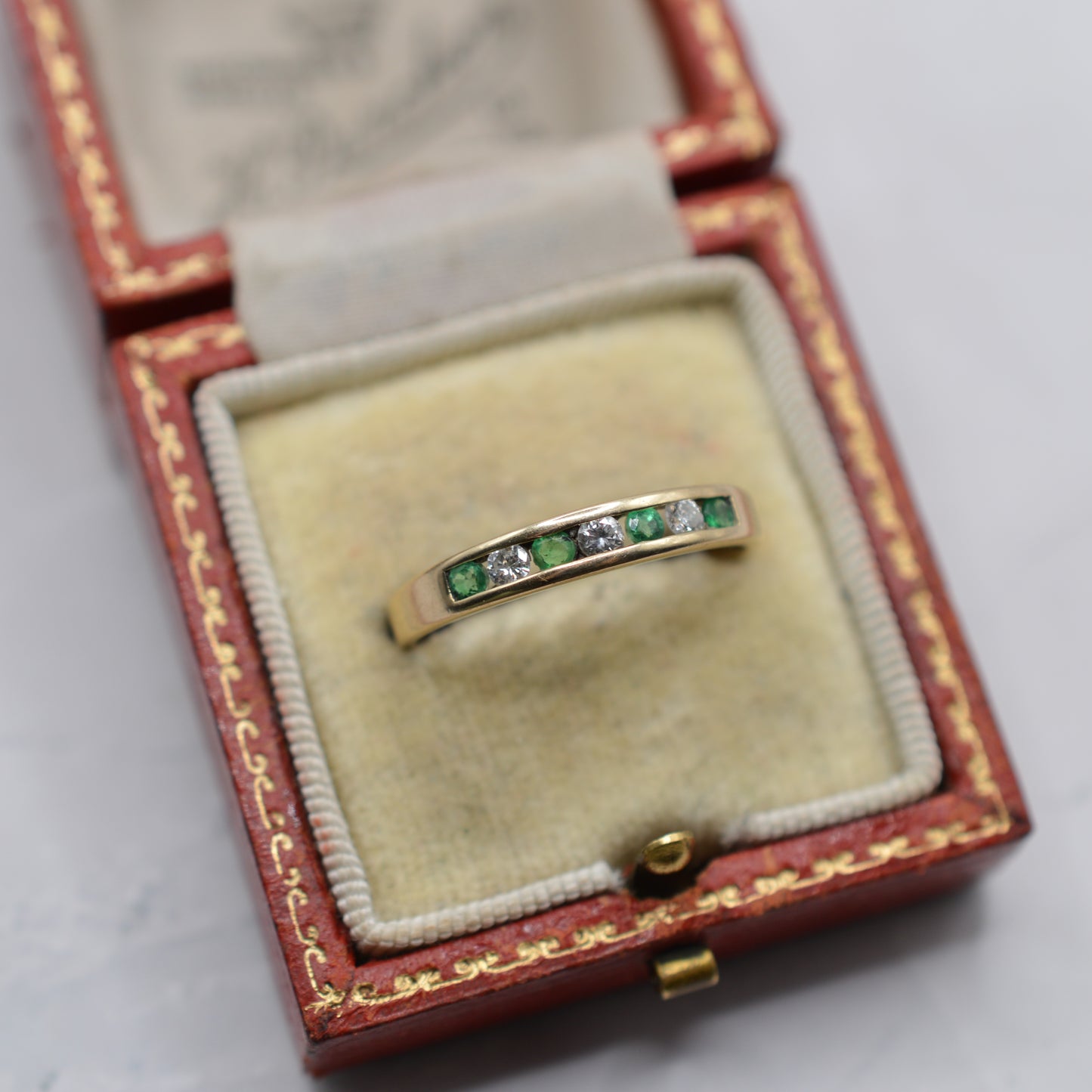 1990s 9ct Gold Emerald & Diamond Half-Eternity Ring